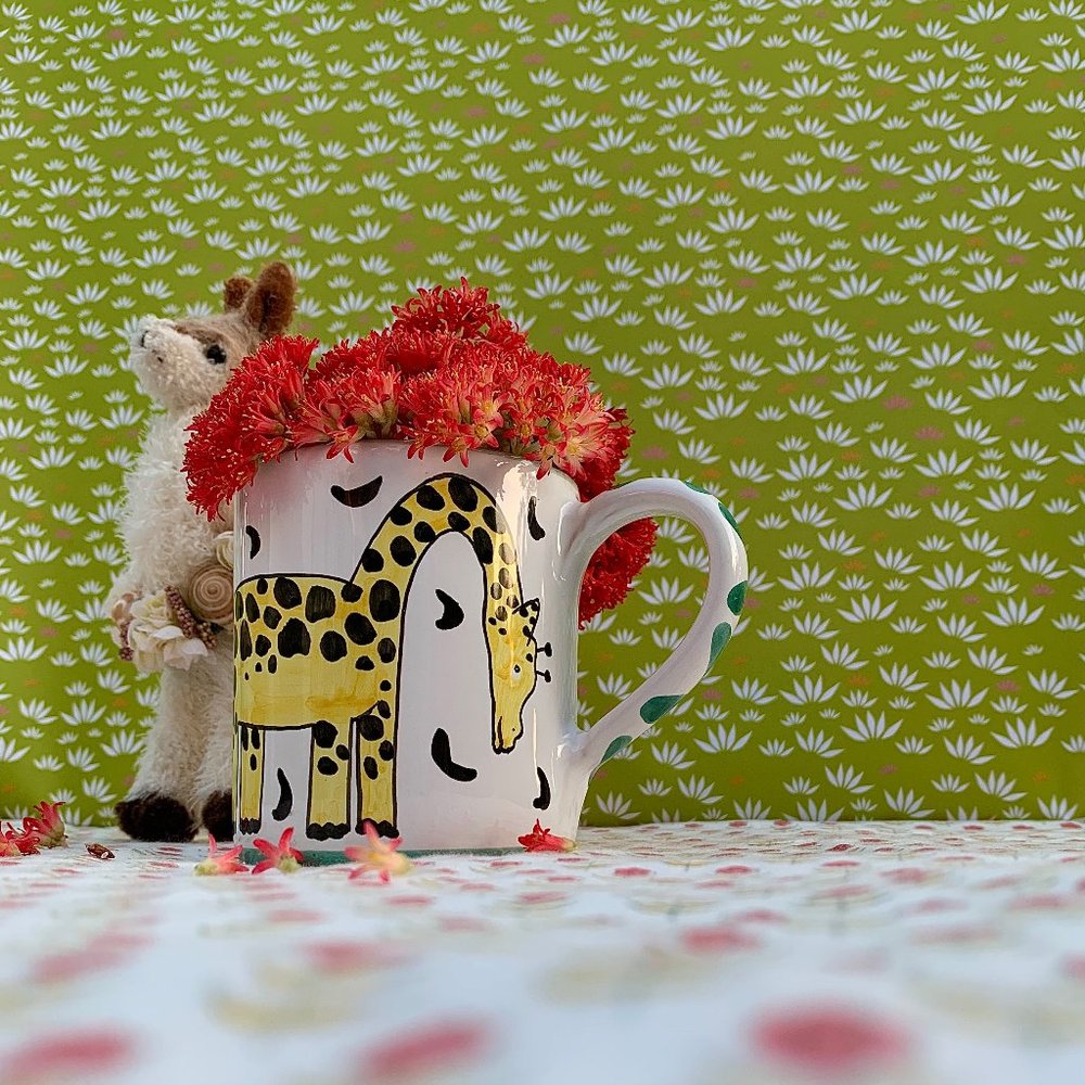 Whimsical Italian handpainted baby giraffe ceramic mug